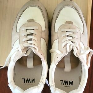 Women's Cream and Tan Sneakers, Size 9.5.